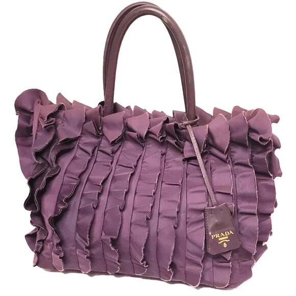 Prada Nylon Violet Frill Tote Bag - Picture 1 of 11